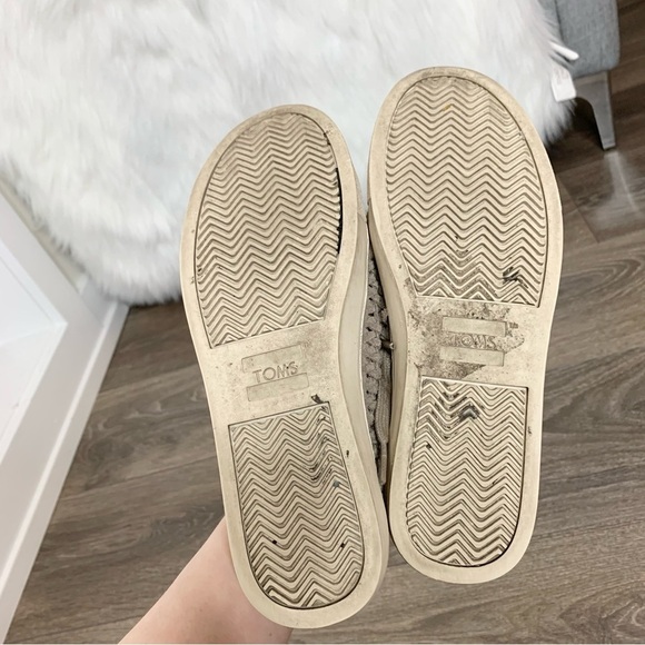 Toms Lenox Sneakers Shoes Lace Up Suede Woven Panel Desert Grey Women Size 6 - Picture 16 of 16